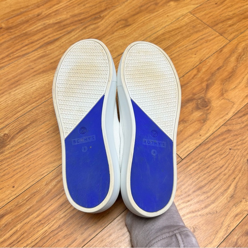 Rothy's White Slip-On Sneakers with Blue Insole and Trim - Picture 8 of 12